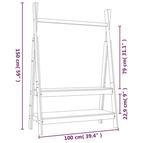 Tøjstativ 100x45,5x150 cm massivt fyrretræ