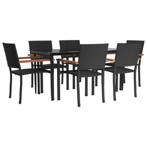 Spisebordssæt til haven 7 dele polyrattan sort