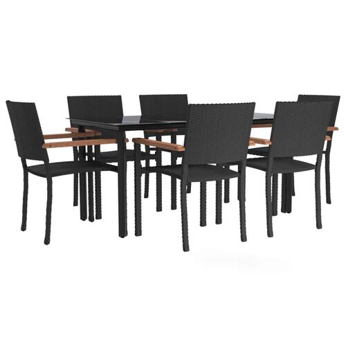 Spisebordssæt til haven 7 dele polyrattan sort