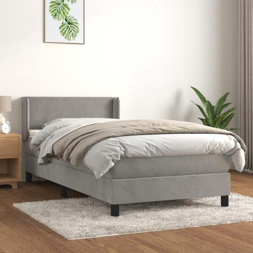 Kontinentalseng med madras 90 x 190 cm i fløjl - lysegrå