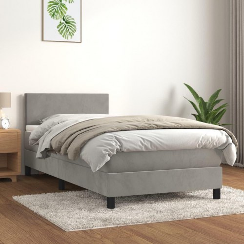Kontinentalseng med madras 90x190 cm - fløjl, lysegrå
