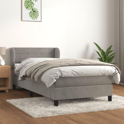 Kontinentalseng med madras 90 x 190 cm - fløjl, lysegrå