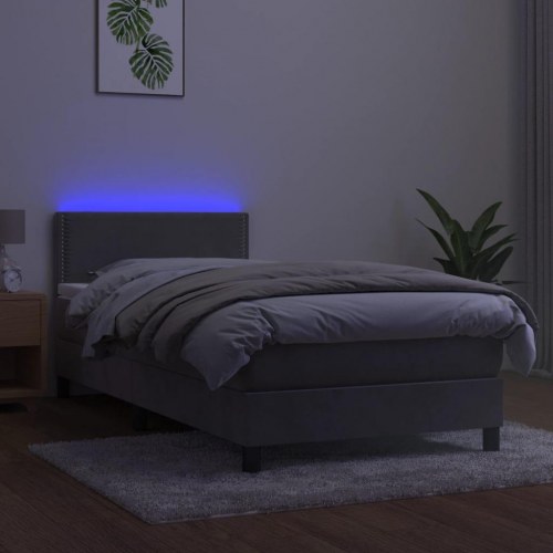 Kontinentalseng 90x190 cm med madras og LED - fløjl, lysegrå