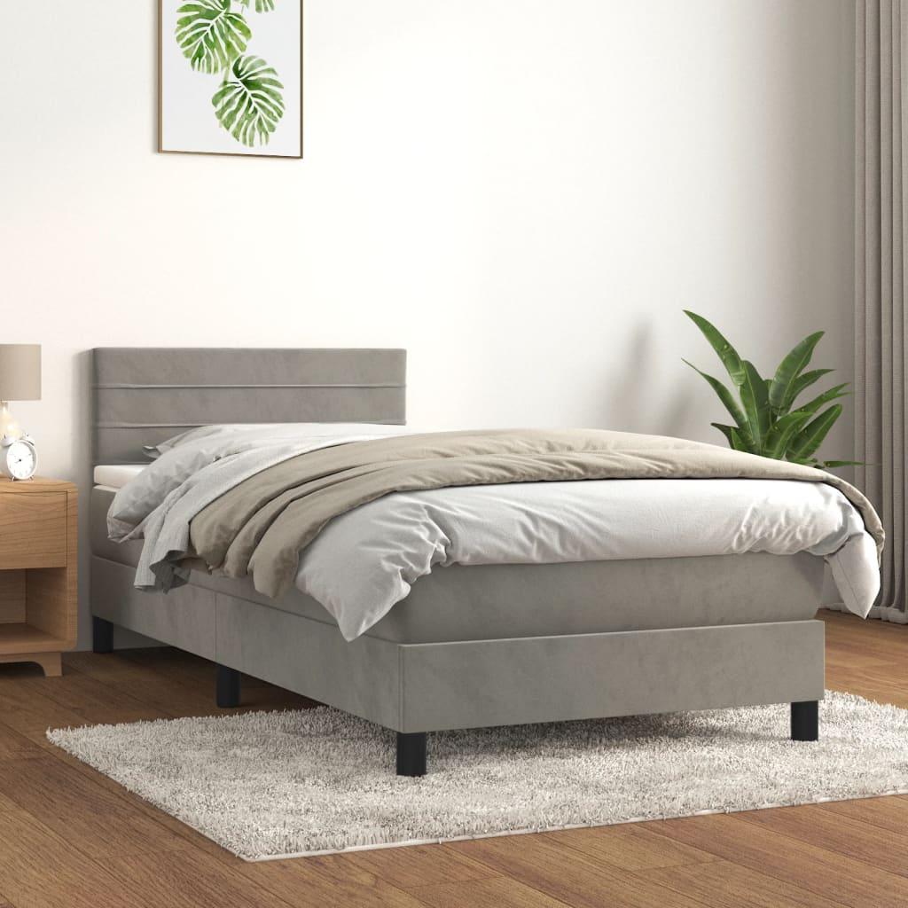 Kontinentalseng med madras 90x190 cm fløjl lysegrå