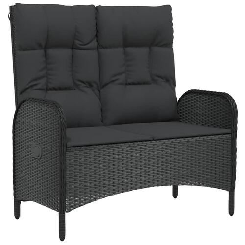 Havebænk med lænefunktion og hynder 107 cm polyrattan sort