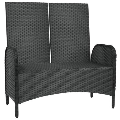 Havebænk med lænefunktion og hynder 107 cm polyrattan sort