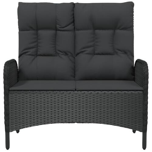Havebænk med lænefunktion og hynder 107 cm polyrattan sort