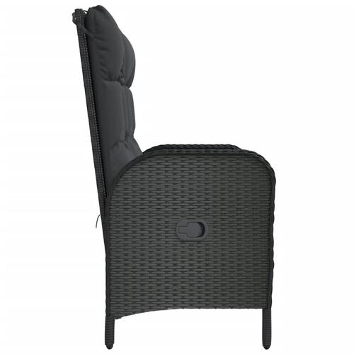 Havebænk med lænefunktion og hynder 107 cm polyrattan sort