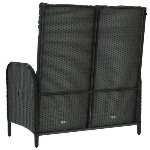 Havebænk med lænefunktion og hynder 107 cm polyrattan sort