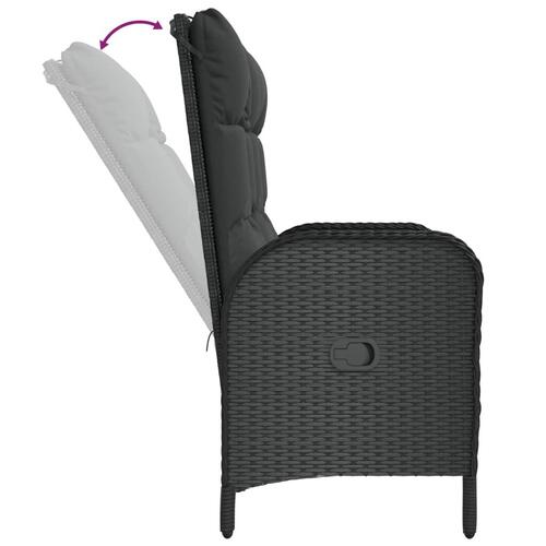 Havebænk med lænefunktion og hynder 107 cm polyrattan sort