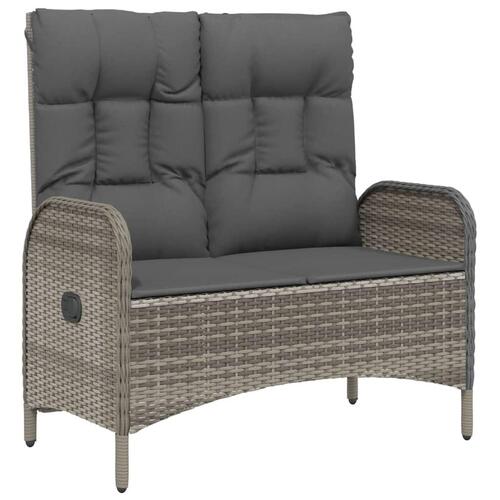Havebænk med lænefunktion og hynder 107 cm polyrattan grå