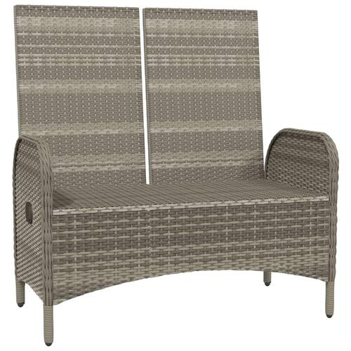 Havebænk med lænefunktion og hynder 107 cm polyrattan grå