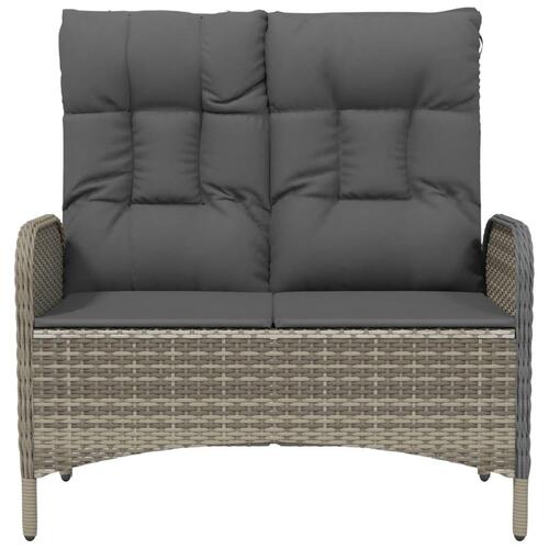 Havebænk med lænefunktion og hynder 107 cm polyrattan grå