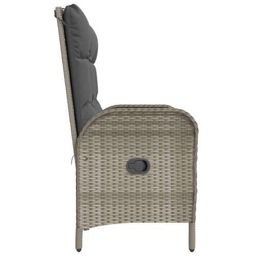 Havebænk med lænefunktion og hynder 107 cm polyrattan grå