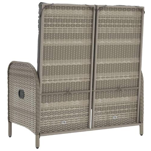 Havebænk med lænefunktion og hynder 107 cm polyrattan grå