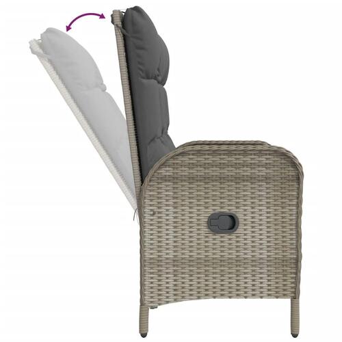 Havebænk med lænefunktion og hynder 107 cm polyrattan grå