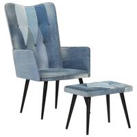 Lænestol med fodskammel denim-patchwork kanvas blå