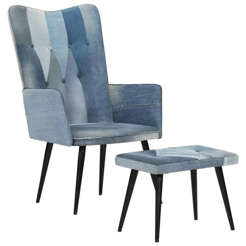 Lænestol med fodskammel denim-patchwork kanvas blå