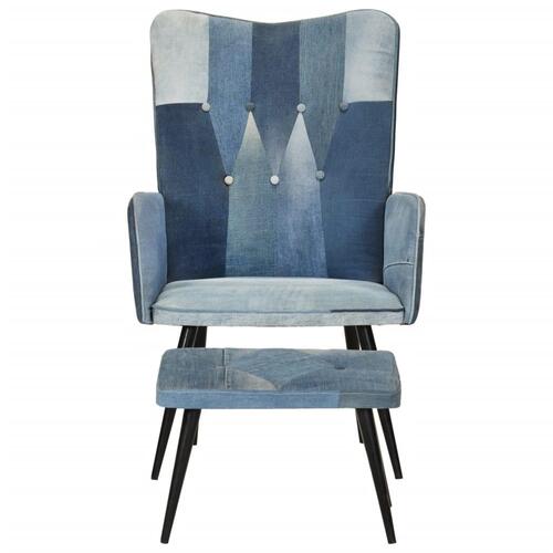 Lænestol med fodskammel denim-patchwork kanvas blå