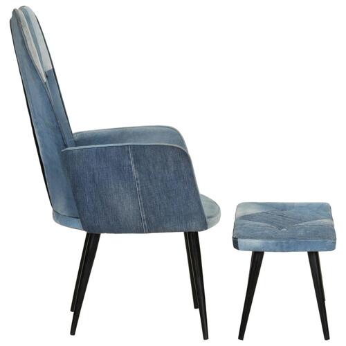 Lænestol med fodskammel denim-patchwork kanvas blå