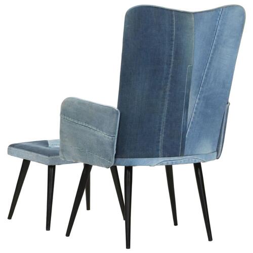 Lænestol med fodskammel denim-patchwork kanvas blå
