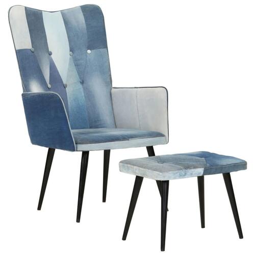 Lænestol med fodskammel denim-patchwork kanvas blå