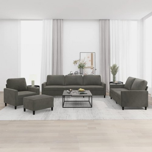 Sofasæt 4 dele med hynder velour mørkegrå
