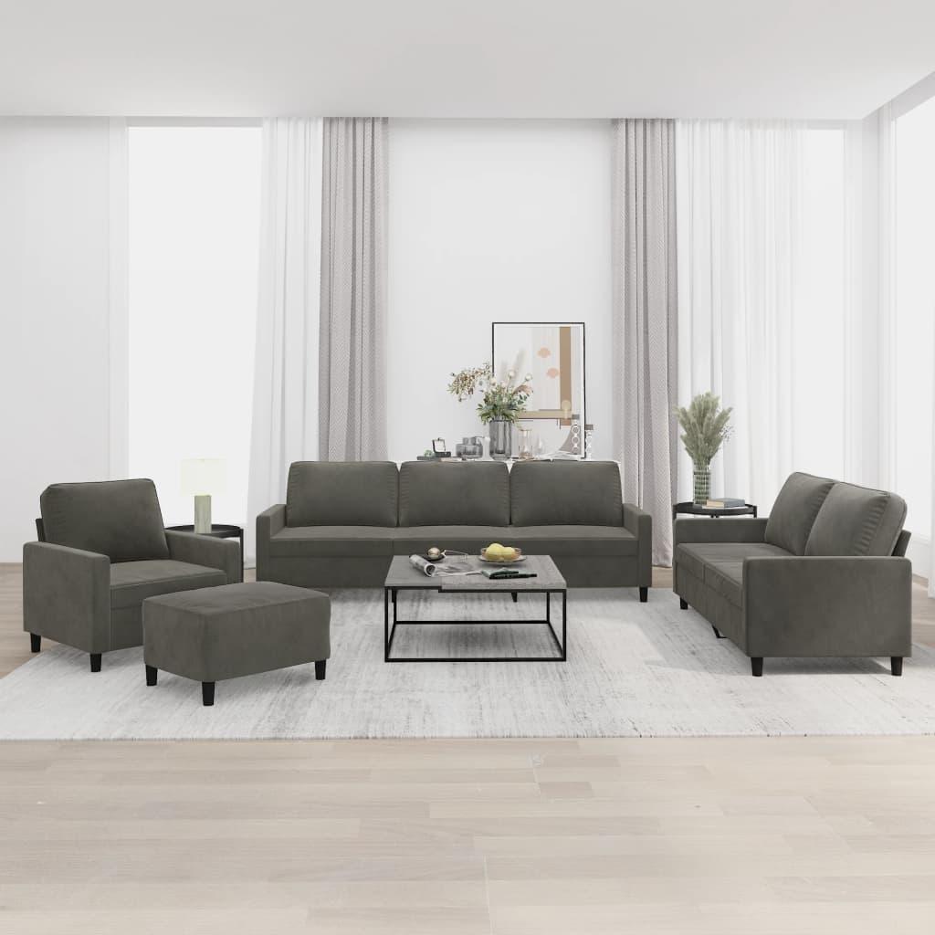 Sofasæt 4 dele med hynder velour mørkegrå