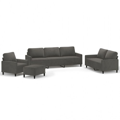 Sofasæt 4 dele med hynder velour mørkegrå
