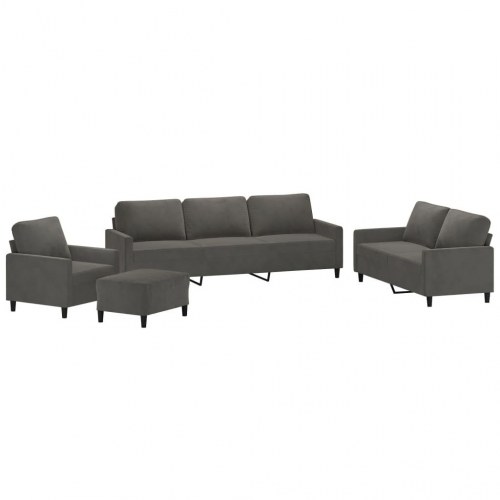Sofasæt 4 dele med hynder velour mørkegrå