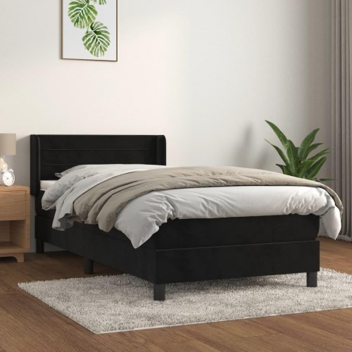 Kontinentalseng med madras 90x190 cm - fløjl, sort