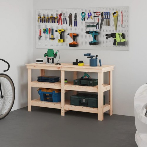 Arbejdsbord i massivt fyrretræ 142,5 x 50 x 80 cm med opbevaring