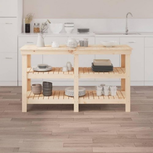 Arbejdsbord i massivt fyrretræ 142,5 x 50 x 80 cm med opbevaring