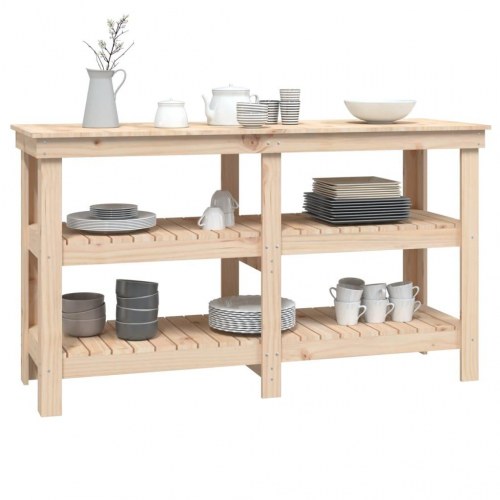 Arbejdsbord i massivt fyrretræ 142,5 x 50 x 80 cm med opbevaring