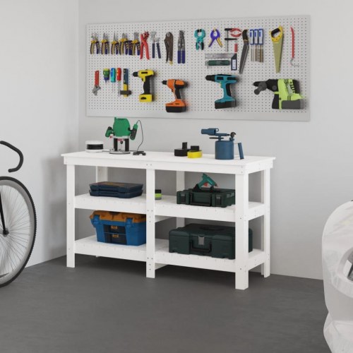 Arbejdsbord i massivt fyrretræ - hvid, 142,5×50×80 cm