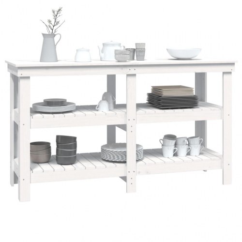 Arbejdsbord i massivt fyrretræ - hvid, 142,5×50×80 cm