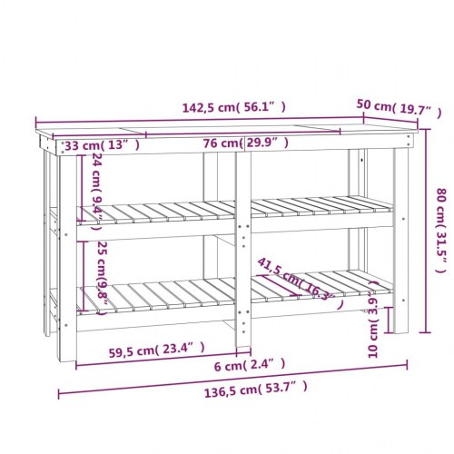 Arbejdsbord i massivt fyrretræ - hvid, 142,5×50×80 cm