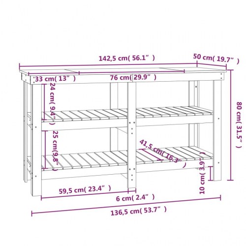 Arbejdsbord 142,5x50x80 cm massivt fyrretræ grå