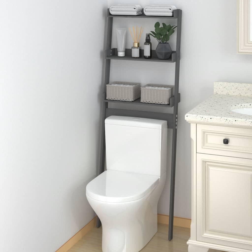 Toiletstativ 63,5x32x179 cm massivt fyrretræ grå