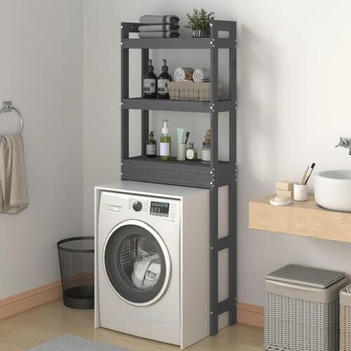 Toiletstativ 63x26x171 cm massivt fyrretræ grå