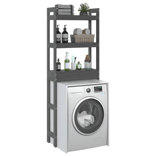Toiletstativ 63x26x171 cm massivt fyrretræ grå