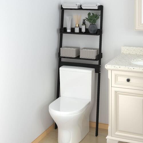Toiletstativ 63,5x32x179 cm massivt fyrretræ sort