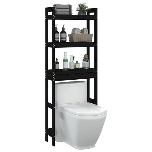 Toiletstativ 63x26x171 cm massivt fyrretræ sort