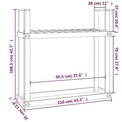 Brændestativ 1110x35x108,5 cm massivt fyrretræ hvid