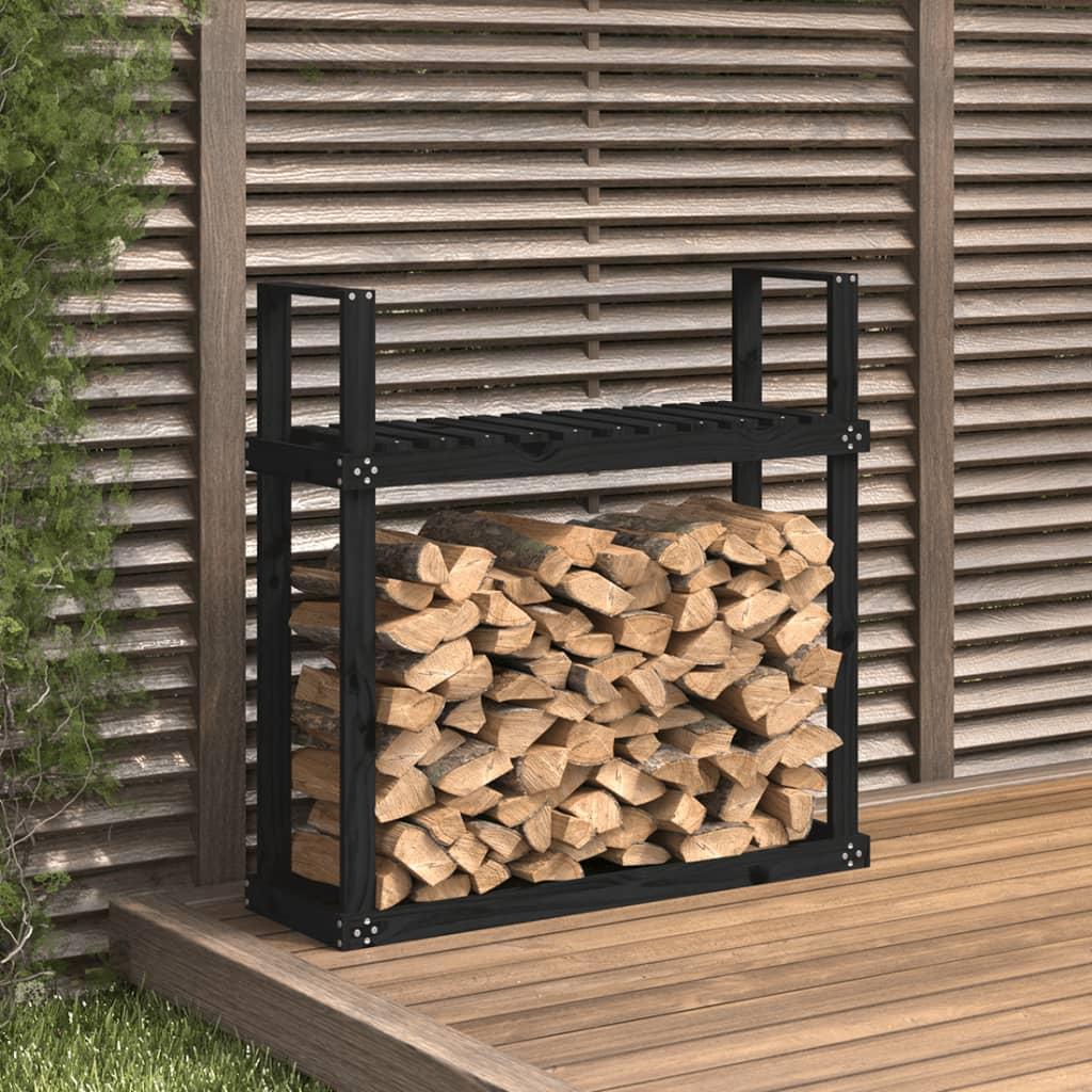 Brændestativ 1110x35x108,5 cm massivt fyrretræ sort