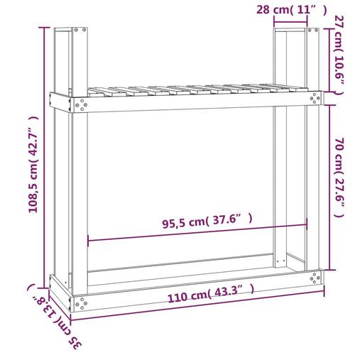 Brændestativ 1110x35x108,5 cm massivt fyrretræ