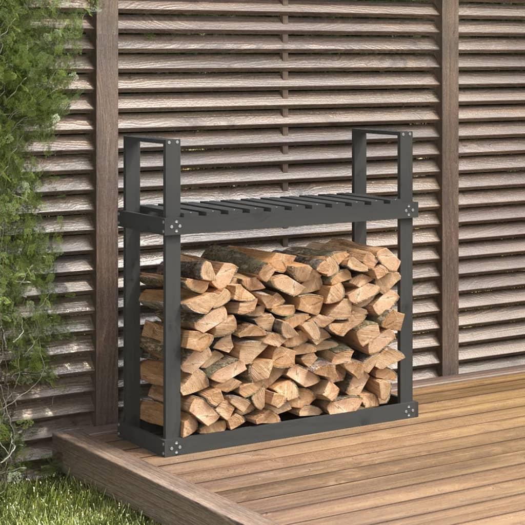 Brændestativ 1110x35x108,5 cm massivt fyrretræ grå