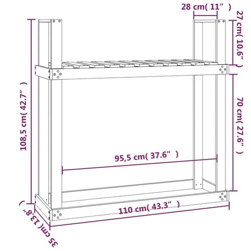 Brændestativ 1110x35x108,5 cm massivt fyrretræ grå