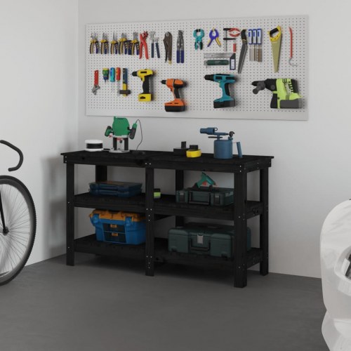 Arbejdsbord 142,5x50x80 cm massivt fyrretræ sort