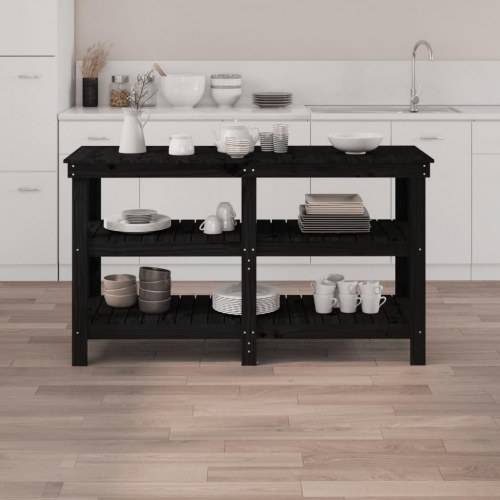 Arbejdsbord 142,5x50x80 cm massivt fyrretræ sort